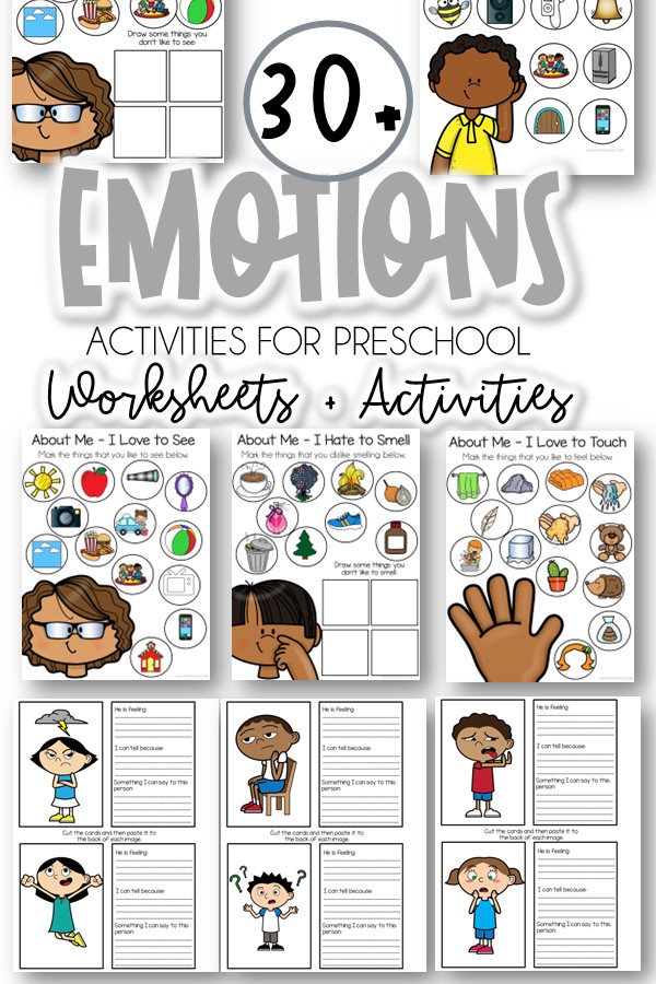 Over 30+ FREE & fun emotions worksheets and senses activities in helping children understand and express their feelings. Learn about identifying emotions worksheets, "What Are They Feeling" worksheets, and emotion senses worksheets. 