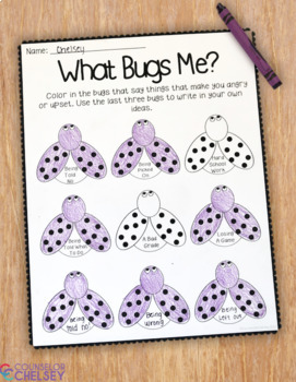 The What Bugs Me Printable Worksheets use adorable bug illustrations to engage children in identifying their anger triggers.